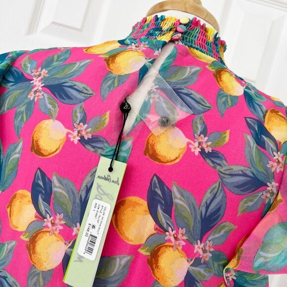 Sam Edelman Womens Pink Tropical Lemon Print High Neck Shift Dress Size 4 NWT - Picture 6 of 9